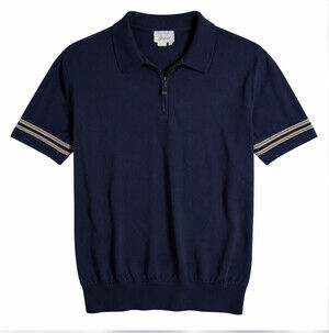 Brioni Mens Size 52 (large) Navy knit Quarter Zip Polo Shirt Italy